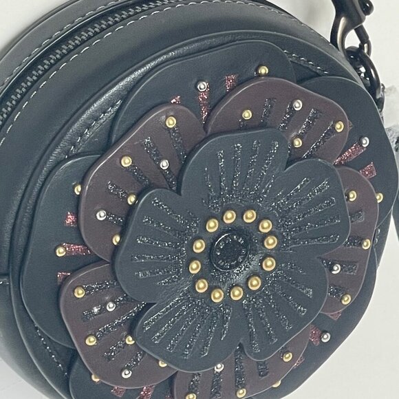 Coach Tea Rose Crossbody CE782 Small Round Leather Chain Shoulder Strap Floral - Picture 6 of 14